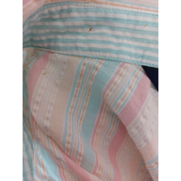 Lands End Women 10 Petite Sleeveless Collar Button Down Blouse Pastel Seersucker - Picture 12 of 16